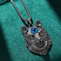 Casual Cool Style Animal Wolf Titanium Steel Plating Metal Inlay Beads Silver Plated Pendant Necklace main image 4