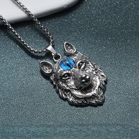 Casual Cool Style Animal Wolf Titanium Steel Plating Metal Inlay Beads Silver Plated Pendant Necklace main image 5