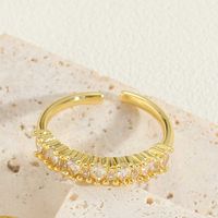 Simple Style Geometric Copper Plating Inlay Shell Zircon 14k Gold Plated Open Rings sku image 2