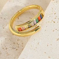 Simple Style Geometric Copper Plating Inlay Shell Zircon 14k Gold Plated Open Rings sku image 3