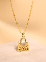 Elegant Bag Stainless Steel Inlay Zircon 18k Gold Plated Pendant Necklace main image 3