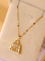 Elegant Bag Stainless Steel Inlay Zircon 18k Gold Plated Pendant Necklace main image 4