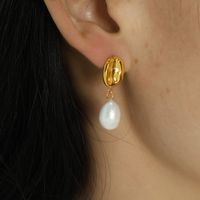 1 Pair Elegant Vintage Style Irregular Color Block Plating Inlay Titanium Steel Freshwater Pearl 18k Gold Plated Drop Earrings main image 4