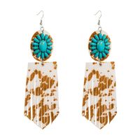 1 Pair Elegant Retro Flower Leopard Inlay Pu Leather Alloy Turquoise Turquoise Silver Plated Drop Earrings main image 7
