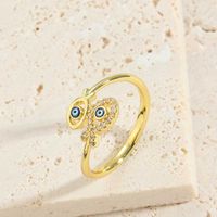 Vintage Style Simple Style Commute Devil's Eye Copper Enamel Plating Inlay Zircon 14k Gold Plated Open Rings sku image 1