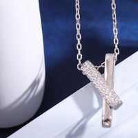 Casual Elegante Lujoso Color Sólido Plata Esterlina Embutido Diamante Artificial Collar Colgante sku image 2