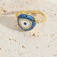 Vintage Style Simple Style Commute Devil's Eye Copper Enamel Plating Inlay Zircon 14k Gold Plated Open Rings main image 3