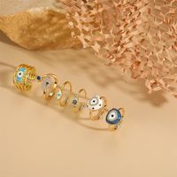 Vintage Style Simple Style Commute Devil's Eye Copper Enamel Plating Inlay Zircon 14k Gold Plated Open Rings main image 7