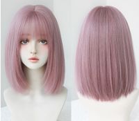 Women's Sweet Holiday Party High Temperature Wire Bangs Short Straight Hair Wig Net sku image 1