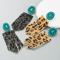 1 Pair Elegant Retro Leopard Inlay Pu Leather Alloy Turquoise Drop Earrings main image 1