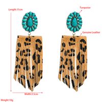 1 Pair Elegant Retro Leopard Inlay Pu Leather Alloy Turquoise Drop Earrings main image 2