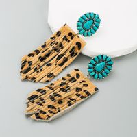 1 Pair Elegant Retro Leopard Inlay Pu Leather Alloy Turquoise Drop Earrings main image 4