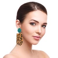 1 Pair Elegant Retro Leopard Inlay Pu Leather Alloy Turquoise Drop Earrings main image 3