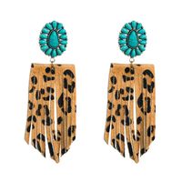 1 Pair Elegant Retro Leopard Inlay Pu Leather Alloy Turquoise Drop Earrings main image 5