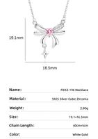 Sweet Simple Style Tassel Heart Shape Bow Knot 925 Silver Zircon Pendant Necklace main image 2
