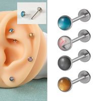 Glam Cute Shiny Round Stainless Steel Artificial Gemstones Lip Stud Ear Studs In Bulk main image 1