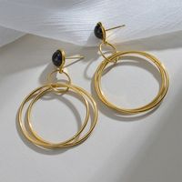 1 Pair Retro Simple Style Round Polishing Plating 304 Stainless Steel Black Natural Stone 18K Gold Plated Drop Earrings main image 1