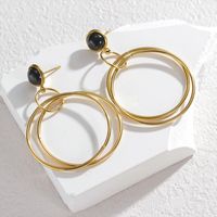 1 Pair Retro Simple Style Round Polishing Plating 304 Stainless Steel Black Natural Stone 18K Gold Plated Drop Earrings main image 3