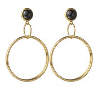 1 Pair Retro Simple Style Round Polishing Plating 304 Stainless Steel Black Natural Stone 18K Gold Plated Drop Earrings main image 6