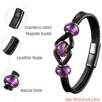 Simple Style Classic Style Korean Style Oval Stainless Steel Pu Leather Natural Stone Wholesale Bracelets main image 2