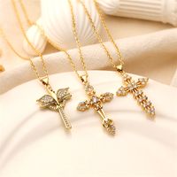 Ig Style Simple Style Cross Copper Plating Inlay Zircon Gold Plated Pendant Necklace main image 1