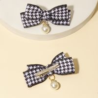 Women's Girl's Fairy Style Cute Preppy Style Houndstooth Synthetic Resin Fabric Bowknot Hair Clip main image 3
