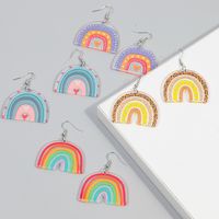 1 Pair Sweet Rainbow Heart Shape Arylic Drop Earrings main image 3