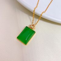 Chinoiserie Elegant Geometric Sterling Silver Plating Inlay Natural Chalcedony Pendant Necklace main image 7