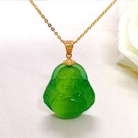 Chinoiserie Elegant Geometric Sterling Silver Plating Inlay Natural Chalcedony Pendant Necklace sku image 3