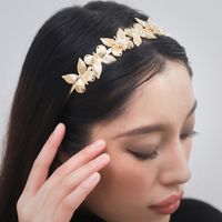 Women's Lady Butterfly Metal Inlay Artificial Pearls Hair Band main image 2