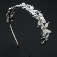 Women's Lady Butterfly Metal Inlay Artificial Pearls Hair Band sku image 2