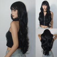 Women's Simple Style Black Casual Holiday Chemical Fiber Bangs Long Curly Hair Wig Net sku image 1