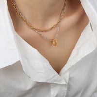 Simple Style Circle Natural Stone Titanium Steel Beaded Plating 18k Gold Plated Double Layer Necklaces main image 5