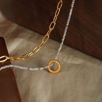 Simple Style Circle Natural Stone Titanium Steel Beaded Plating 18k Gold Plated Double Layer Necklaces main image 7