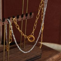 Einfacher Stil Kreis Ein Naturstein Titan Stahl Perlen Überzug 18 Karat Vergoldet Doppellagige Halsketten main image 6