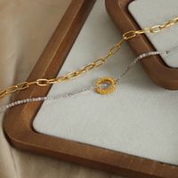 Simple Style Circle Natural Stone Titanium Steel Beaded Plating 18k Gold Plated Double Layer Necklaces main image 9