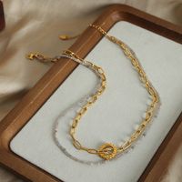 Simple Style Circle Natural Stone Titanium Steel Beaded Plating 18k Gold Plated Double Layer Necklaces main image 8