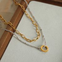 Simple Style Circle Natural Stone Titanium Steel Beaded Plating 18k Gold Plated Double Layer Necklaces main image 1