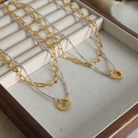 Simple Style Circle Natural Stone Titanium Steel Beaded Plating 18k Gold Plated Double Layer Necklaces main image 3