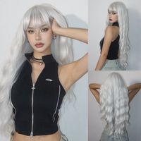 Women's Simple Style White Red Casual Chemical Fiber Bangs Long Curly Hair Wig Net sku image 1