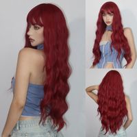 Women's Simple Style White Red Casual Chemical Fiber Bangs Long Curly Hair Wig Net sku image 2
