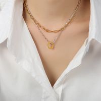 Einfacher Stil Kreis Ein Naturstein Titan Stahl Perlen Überzug 18 Karat Vergoldet Doppellagige Halsketten sku image 1