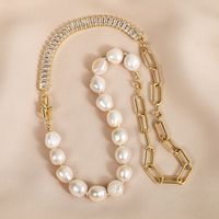 Elegant Luxurious Baroque Style Geometric Freshwater Pearl Brass Beaded Inlay Freshwater Pearl Zircon Women's Bracelets Earrings Necklace sku image 2