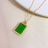 Chinoiserie Elegant Geometric Sterling Silver Plating Inlay Natural Chalcedony Pendant Necklace main image 9