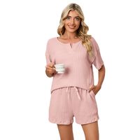 Zuhause Täglich Frau Einfacher Stil Klassischer Stil Einfarbig Polyester Baumwolle Polyester Shorts-sets Pyjama Sets main image 4
