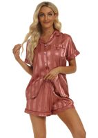 Home Women's Elegant Lady Solid Color Imitated Silk Polyester Shorts Sets Pajama Sets main image 2