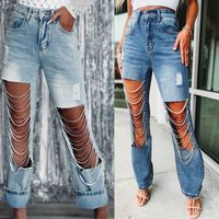 Women's Daily Street Streetwear Solid Color Full Length Ripped Jeans Straight Pants main image 1