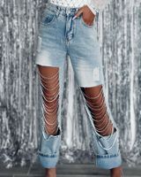 Women's Daily Street Streetwear Solid Color Full Length Ripped Jeans Straight Pants main image 2