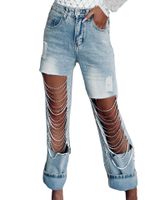 Women's Daily Street Streetwear Solid Color Full Length Ripped Jeans Straight Pants main image 4