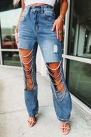 Women's Daily Street Streetwear Solid Color Full Length Ripped Jeans Straight Pants main image 3